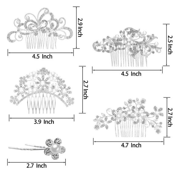 Wedding Hair Comb Rhinestone Pearl Side Hair Clips Set Bridal Bridesmaids main image 4